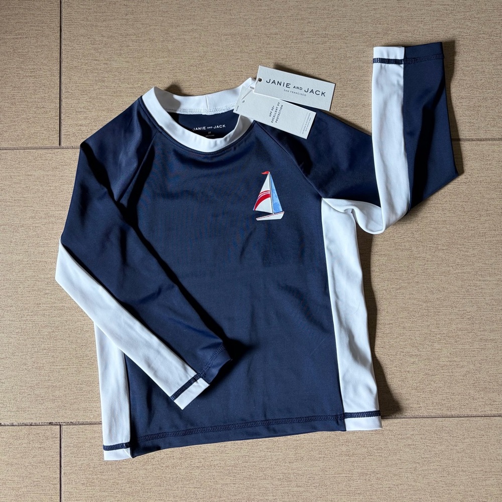Janie and Jack Navy Sailboat Rash Guard
